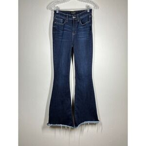 Judy Blue Stretchy Flare Jeans 1 Jr 25 Dark Wash Distressed Raw Hem Denim Boot